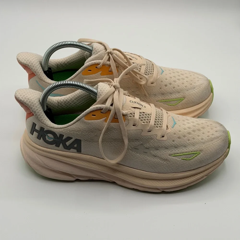 Hoka One One Clifton 9 Wide Running Shoes Womens 9D Eggnog Passion Fruit 1132211